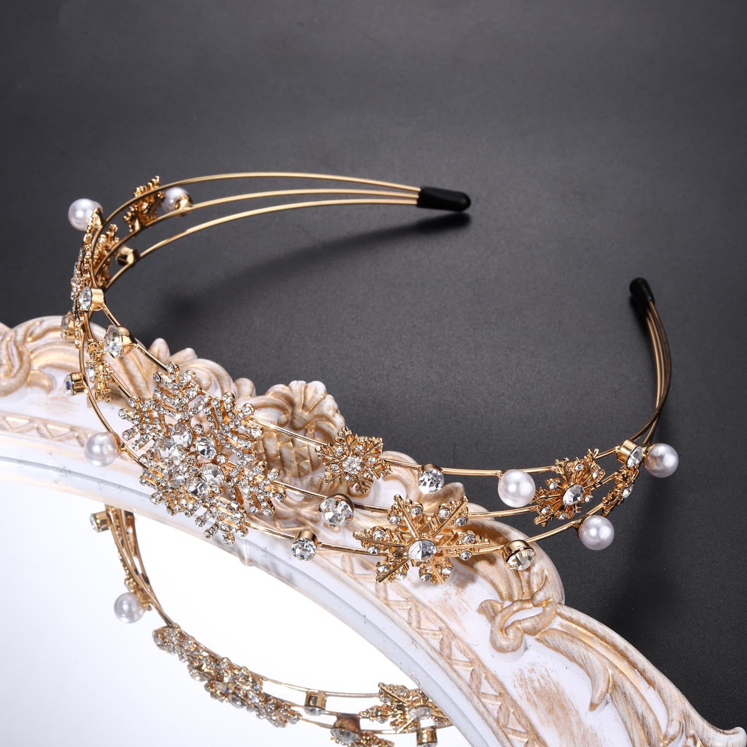 HEIDKRUEGER Haarreif für Damen, Weihnachts- und Neujahrs-Stirnband für Damen, festlicher Urlaubsparade, Haarreif (Schneeflocke/Gold)