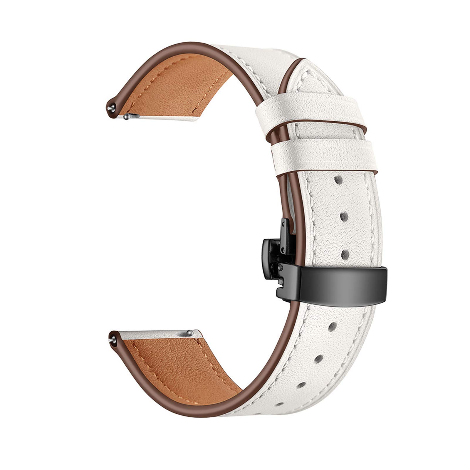 20mm/22mm Donna Uomo Elegante Cinturino in Vera Pelle Cinturino a sgancio rapido Fibbia a Farfalla Cinturino di Ricambio Traspirante e Delicato sulla Pelle (Color : White Watchband with Black Buckle