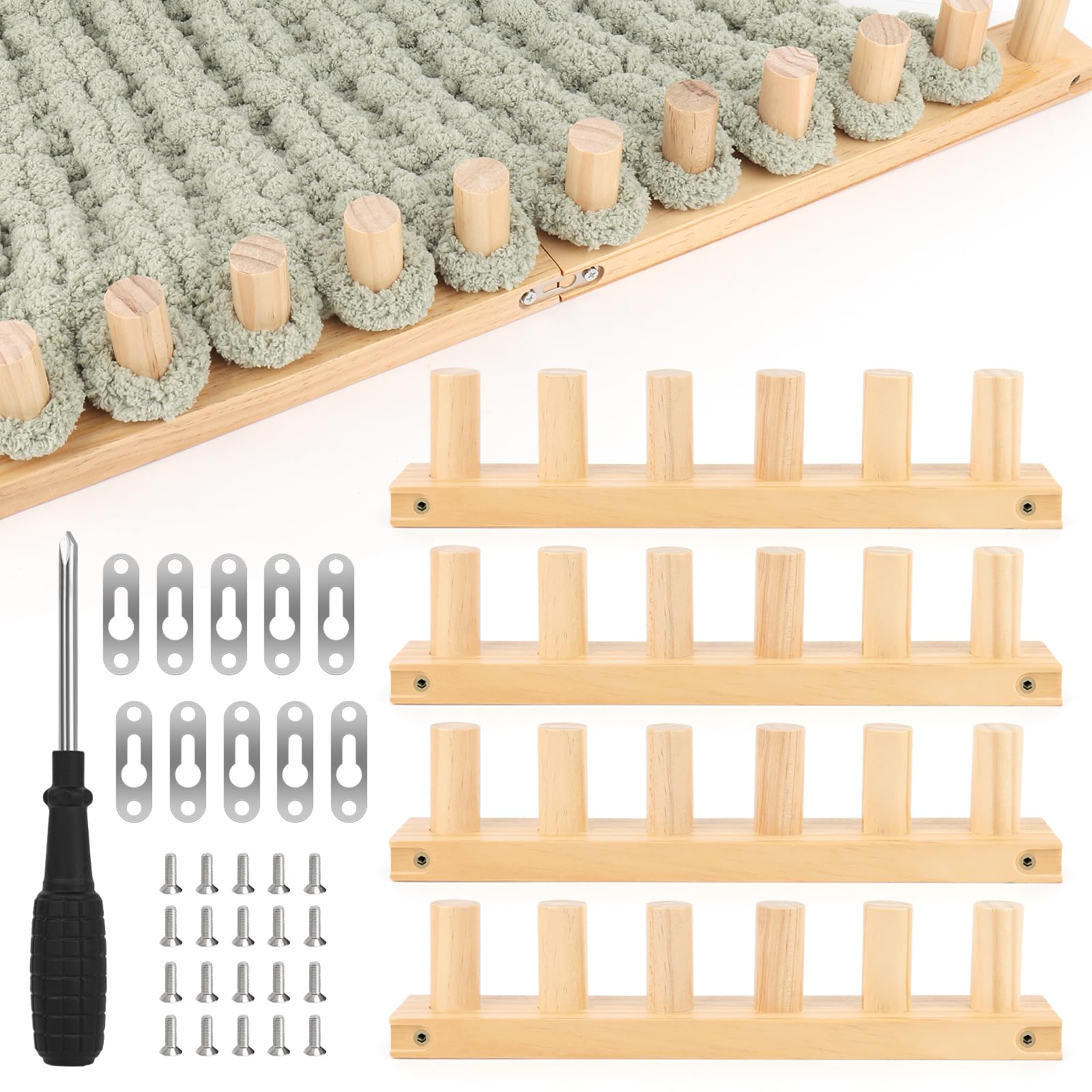 Coopay 52" Chunky Blanket Loom, Wooden Knitting Loom Kit for Chunky Blankets, 4-in-1 Wood Chunky Yarn Knitting Loom Kit for DIY Blankets Throws, Hand Knitting Tools for Thick Yarn Beginner Friendly