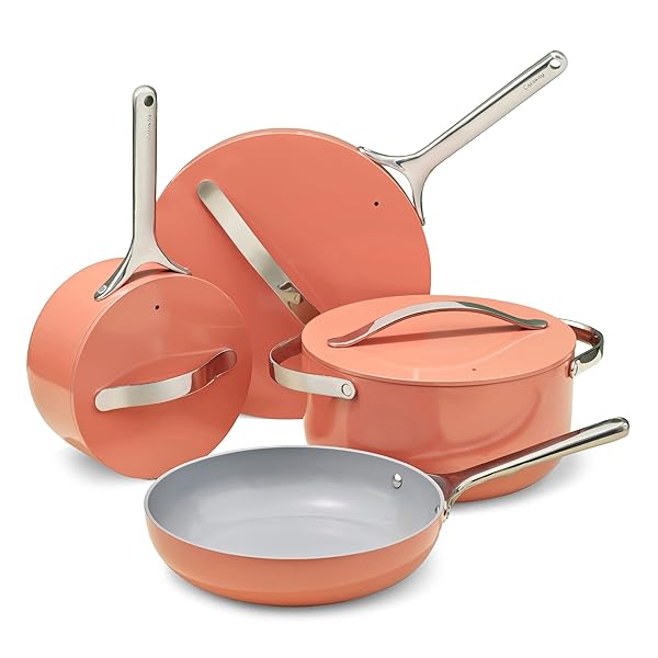 Caraway Non-stick Ceramic Cookware Set (12 Piece) Pots, Pans, Lids and Kitchen Storage - PFAS & PFOA Free - Oven Safe Pan Set & Compatible with All Stovetops - Perracotta