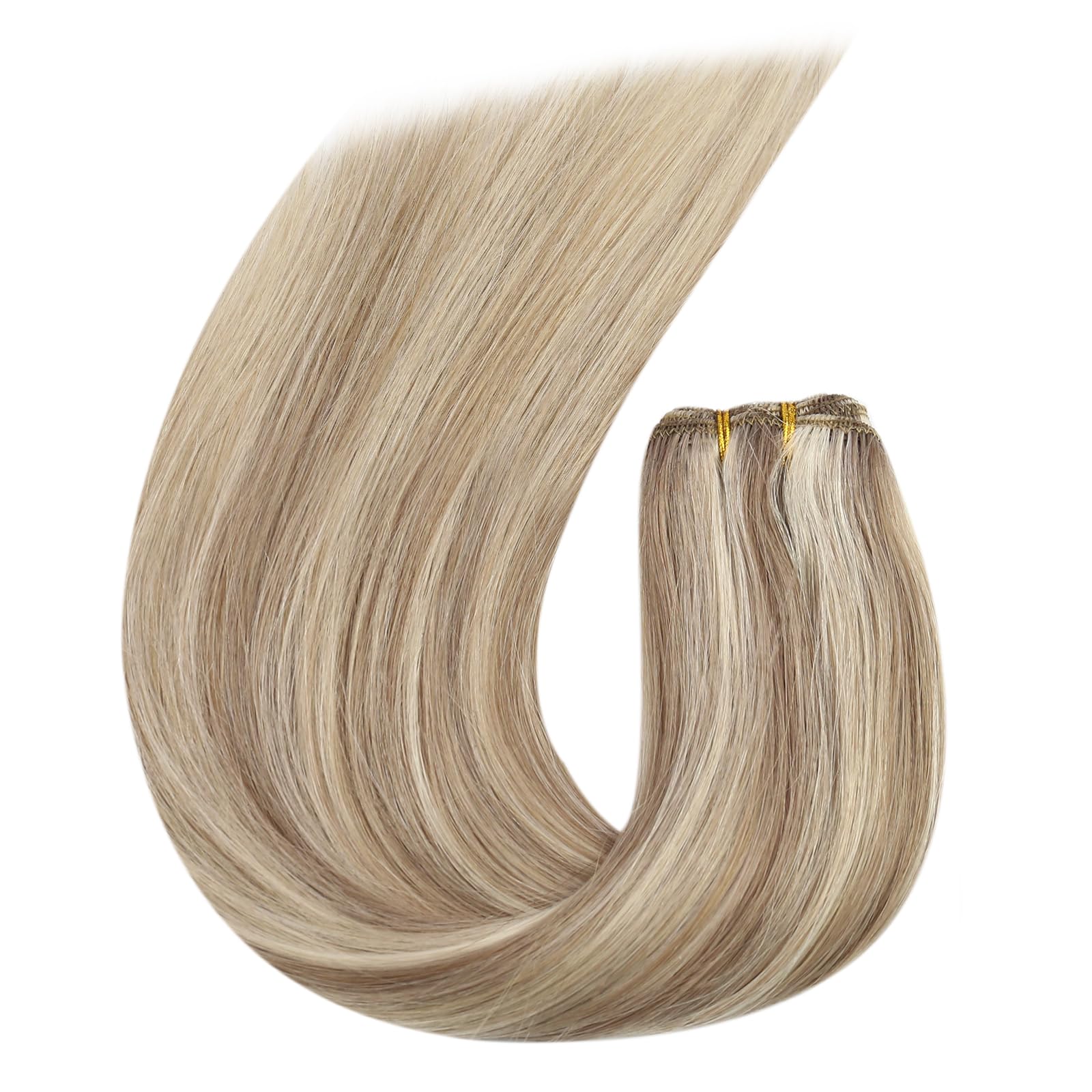 Moresoo Weft Hair Extensions Real Human Hair Medium Brown Highlighted Platinum Blonde Sew in Human Hair Extensions Brown to Blonde Full Head Remy Straight 18 Inch 100g/Pack #P6/60 — view 103
