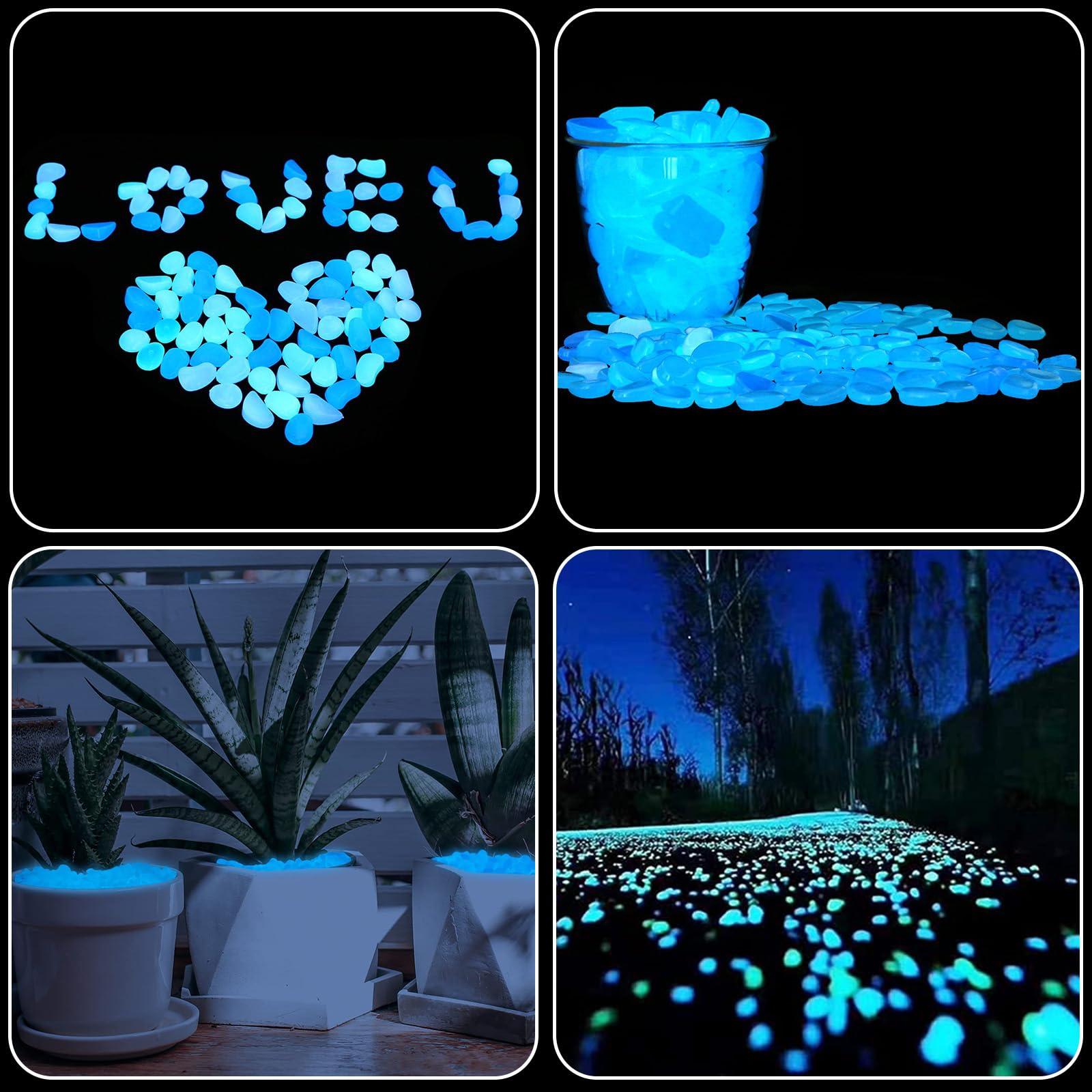 300 Pezzi Pietre Da Giardino,Decorazione Giardino Pietra Luminosa Pietre Per Decorativi Per Vasi Per Decorazione Di Corridoio Aperto Decorare Acquario Cortile（Blu）