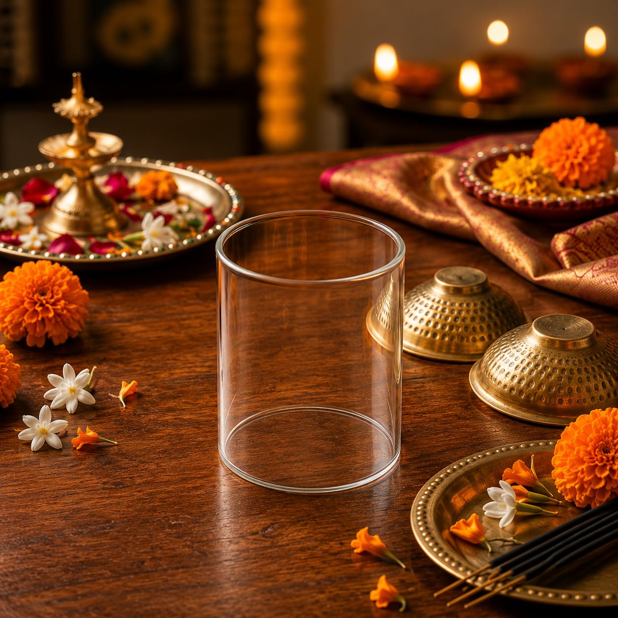 Fashion Bizz Akhand Diya Glass Cover for Pooja | Round Glass Wind Protector Shield for Akhand Jyoti Diya | Glass Cover for Temple, Home Mandir, Diwali, Navratri & Religious Rituals | 3 x 2.5 Inch-image-17