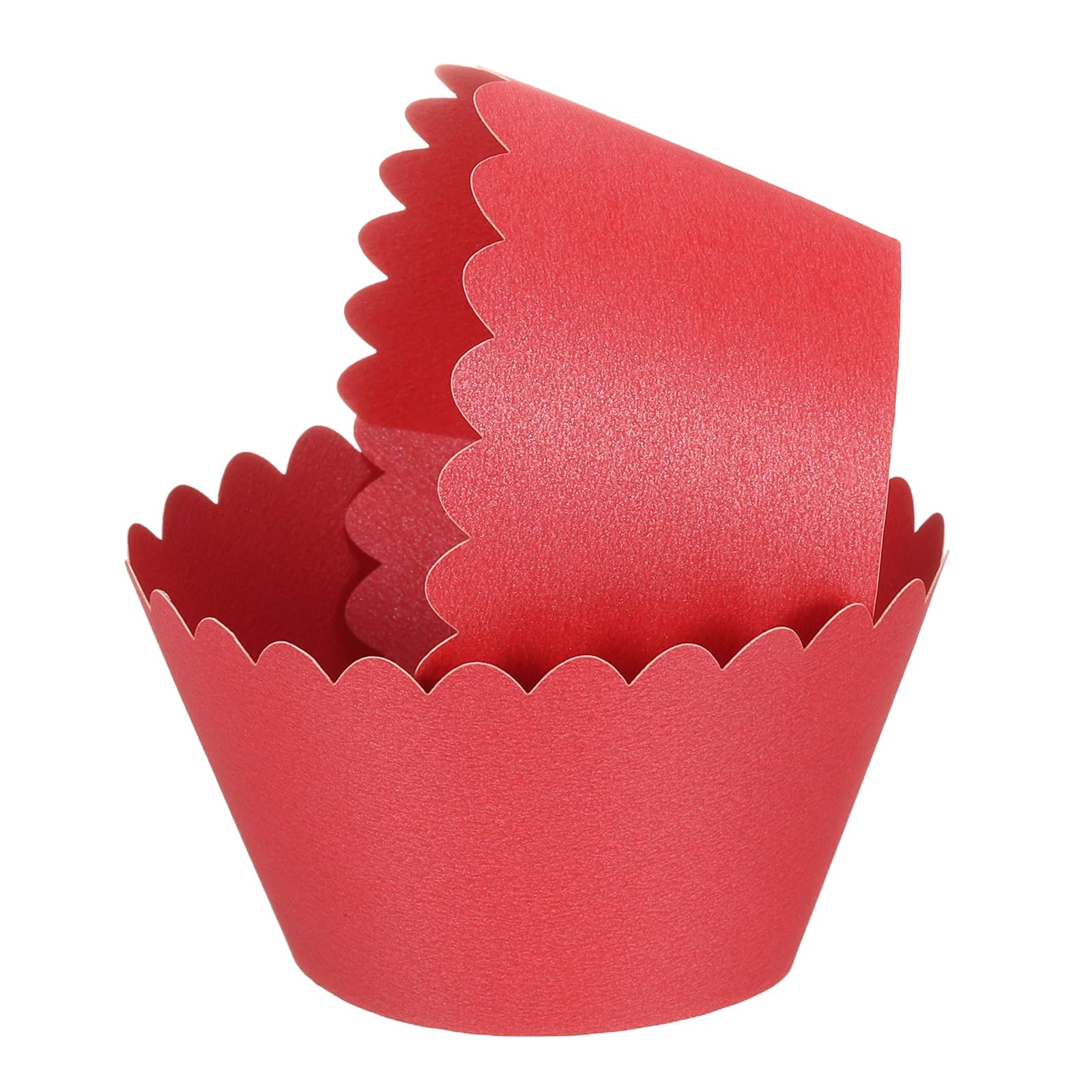 Envoltorios para cupcakes de papel nacarado rojo, moldes calados tipo flor para mesas de dulces