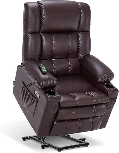 Miniatura 125 de MCombo Silla reclinable eléctrica de doble motor para personas mayores, silla elevadora plana con calor y masaje, portavasos, puertos USB, piel