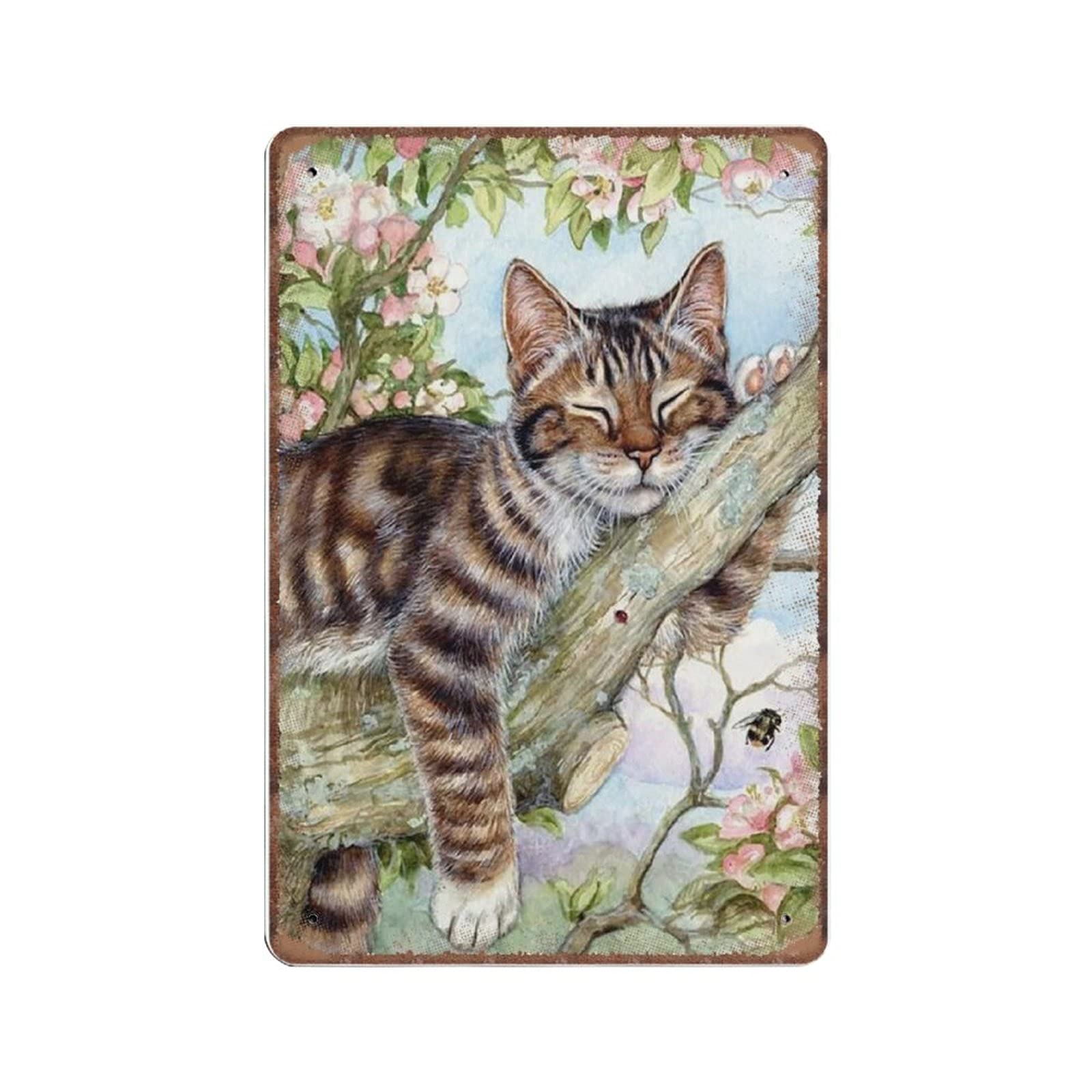 rayprint Animal Cute Cat Tin Signs Wall Painting Home Decor Vintage Poster Metal Sign Bar Club Novelty Funny Kitchen Retro Parlor Garage Gifts for mom Dad, 20X30cm