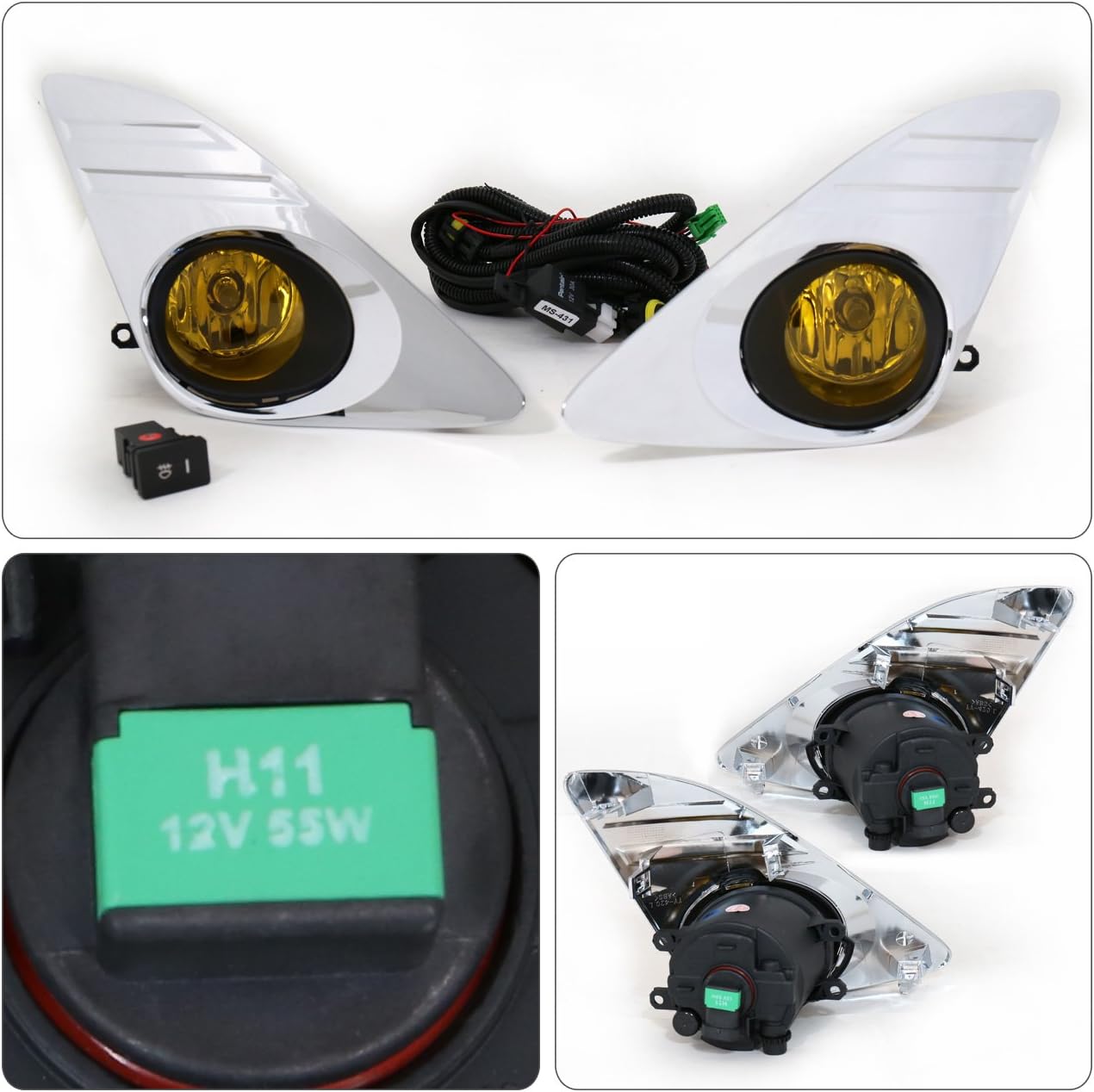 AJP Distributors 2012 2013 2014 12 13 14 FOR Toyota Camry JDM VIP Fog Lights Lamps Assembly Complete Kit Driving Front Bumper Harness Switch Left Right Pair Set (Chrome Bezel Yellow Lens)