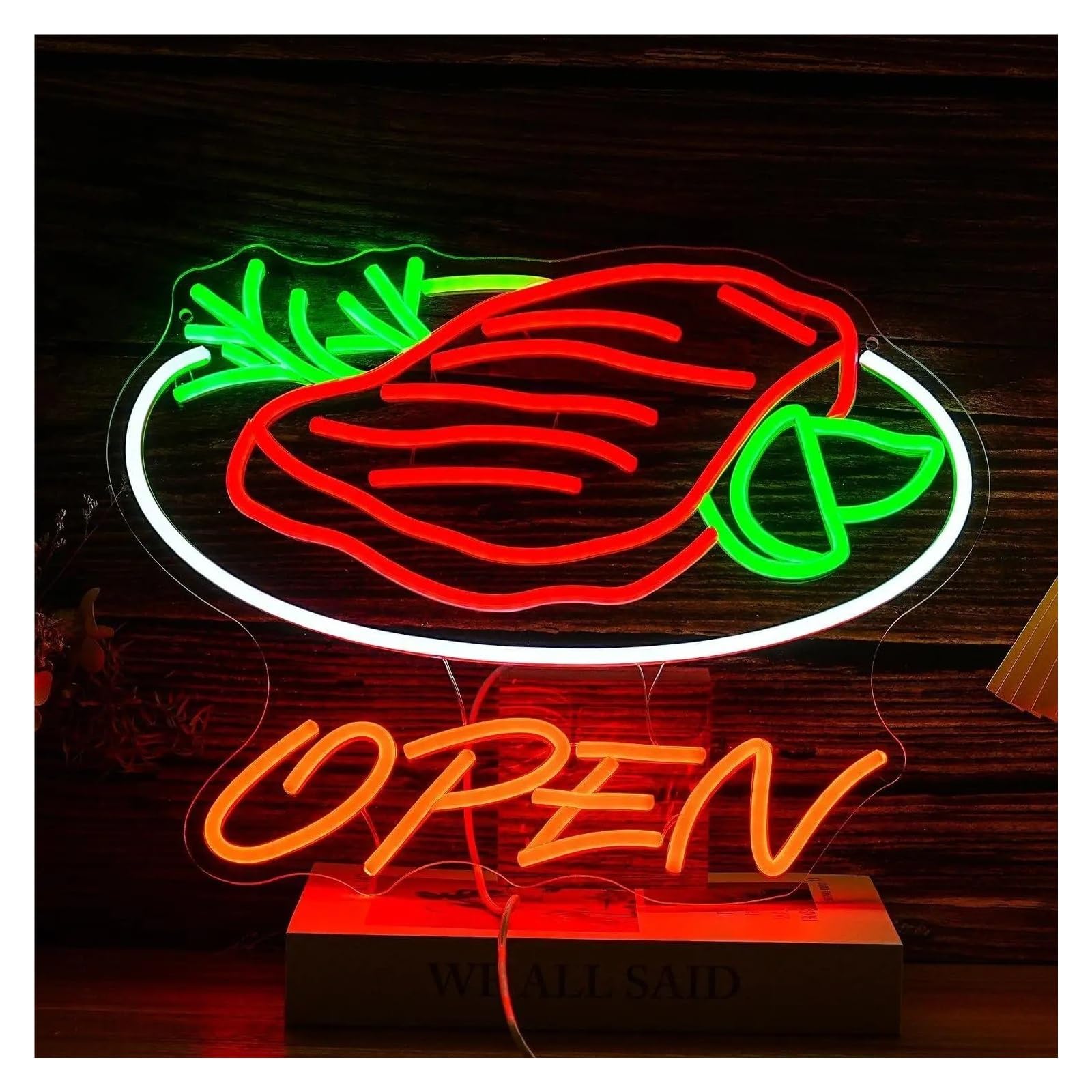 XENITE Hanging Art Neon Signs Beef Open Neon Sign USB Powered Dimmable LED Lights for Steakhouse Restaurant Fast Food BBQ Decoration 38x28.95cm