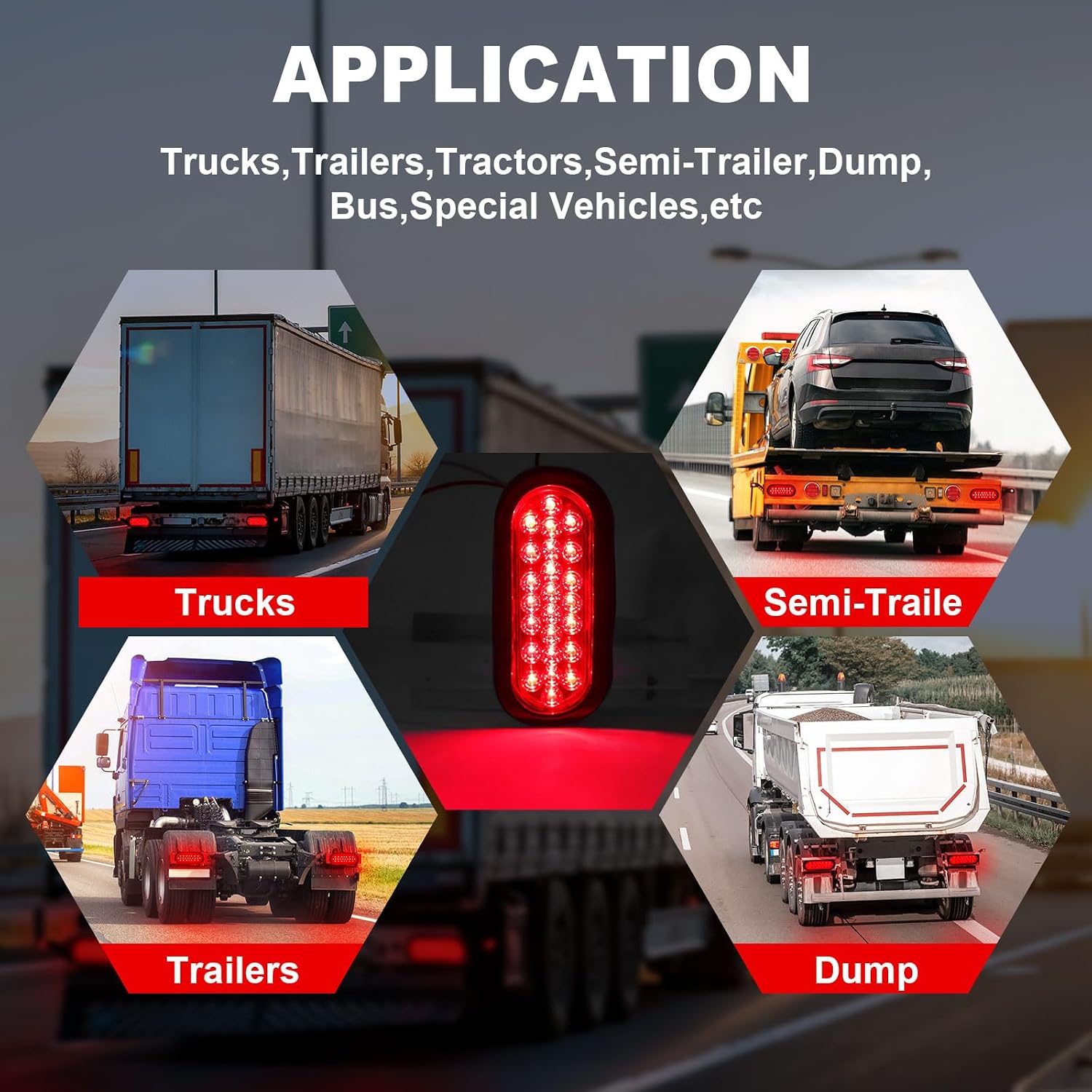 Dinfu 6 Inch Oval Red LED Trailer Tail Lights 2PCS,Super Bright 24 LEDs Brake Turn Stop Tail Lights with Flush Mount Grommets for Truck,Trailer,RV,Bus, Boat