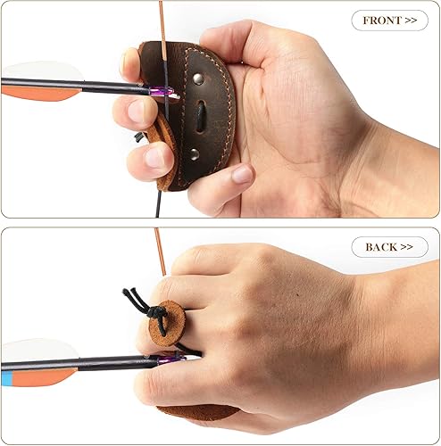Miniatura 6 de Ringsun Lengüetas de cuero con arco para dedos, hecho a mano, para equipo de práctica de tiro, pestaña de dedos de arco recurvo Derecha