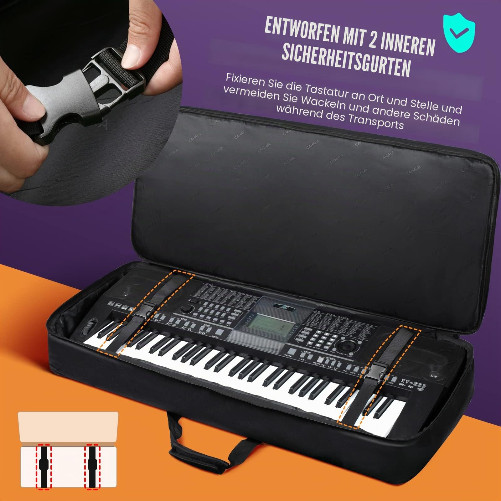 CAHAYA Tasche für Keyboard mit 61 Tasten für E-Piano, weich, tragbar, 600D Oxford-Gewebe, 12 mm dick, gepolsterte Tasche, Gig mit Seitengriffen und verstellbaren Schultergurten CY0315