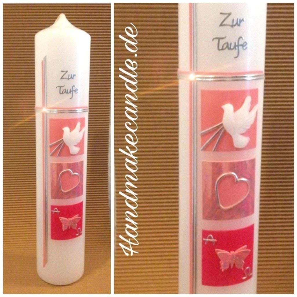 Taufkerze Mädchen Schmetterling, rosa, mit Name und Datum personalisiert. Verschiedenen Größen verfügbar Individuell und Handgestaltet