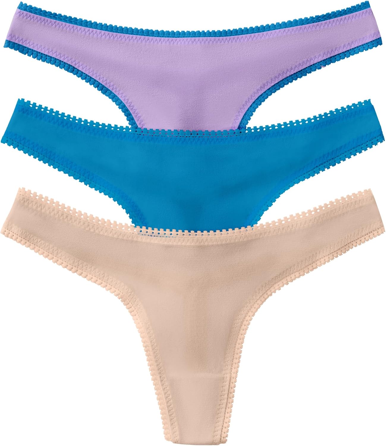 OnGossamer Women's Intimate Apparel Mesh Low-Rise Thong Panty, Champagne/Blue/Purple, S/M