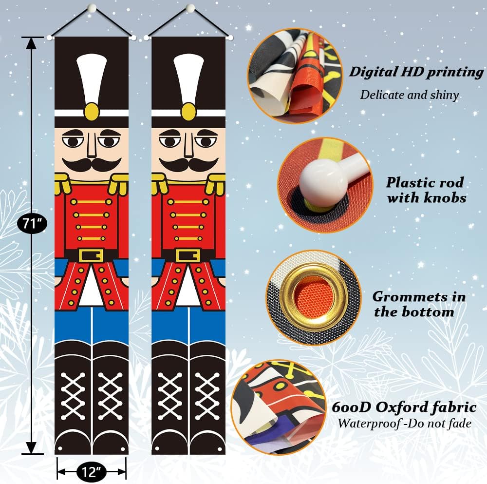 Yommida Christmas Nutcracker Porch Banner - Christmas Decorations Outdoor Indoor,Nutcracker Soldier Vertical Christmas Signs,Banner for Front Door Yard Porch Garden Kids Party (E)
