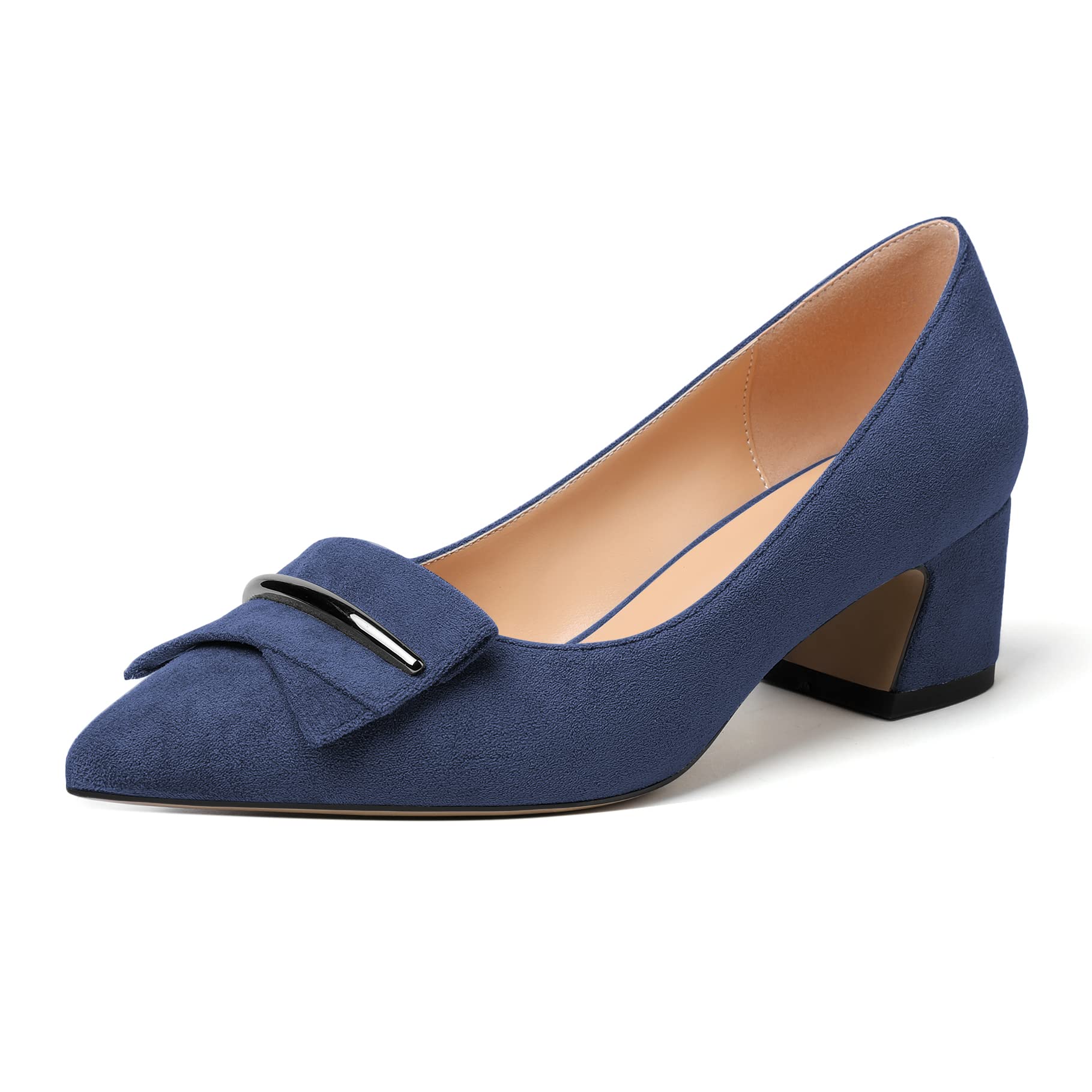 Elashe Women Block Heel Pumps|Pointed Toe Court Shoes|Buckle Design Mid Block Heels|Slip on Heeled Shoes|Elegant Office Ladies Business Pump Shoes