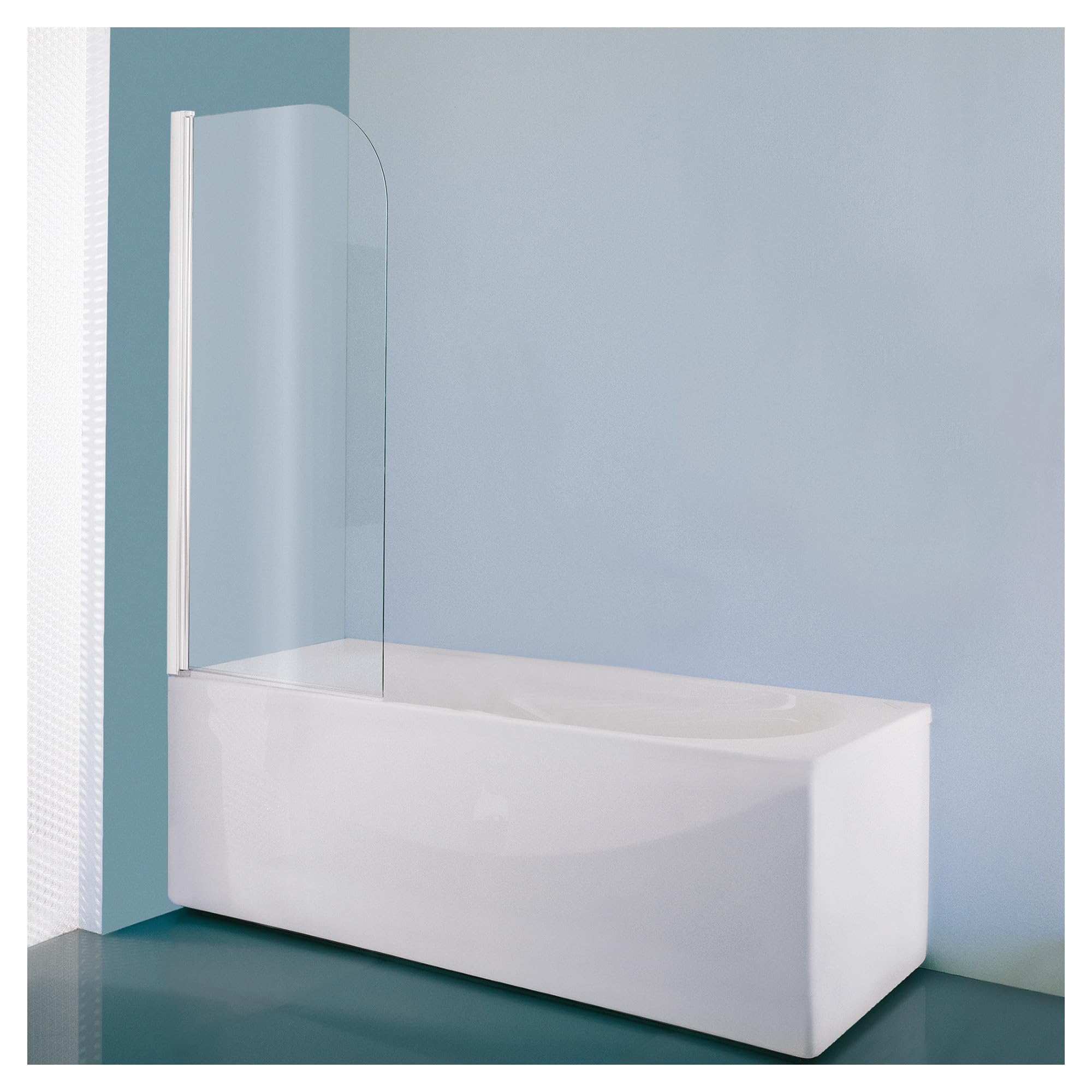 Sopravasca a Bandiera 1 Anta Vetro 5mm Lucido Trasparente Profilo Bianco 85cm H 130cm Montaggio Reversibile Sopra Vasca Pannello Vasca FAST FAB90085BI62