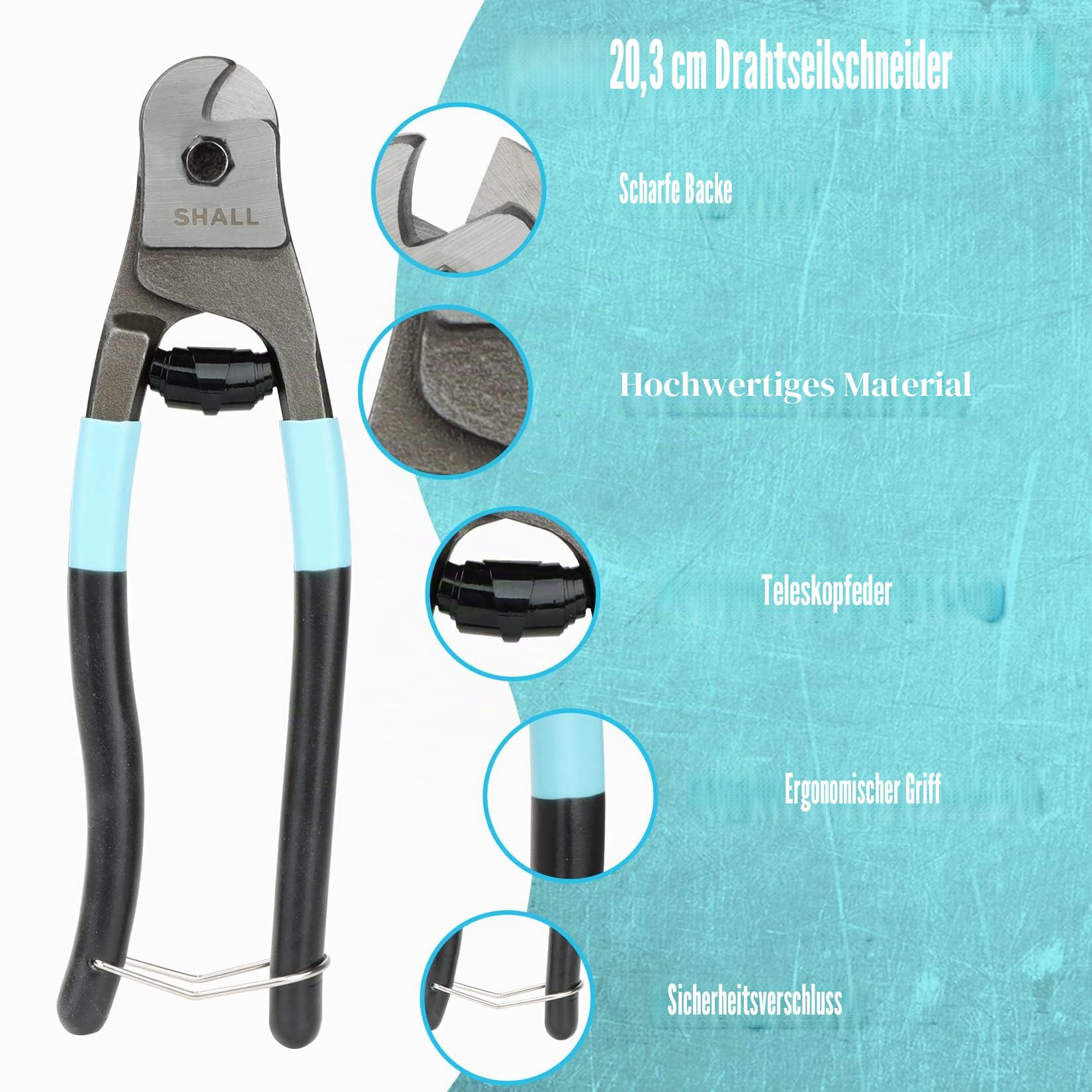 SHALL 3-teiliges Bolzenschneider-Set, 14" Hochleistungs-Bolzenschneider, 8" Drahtschneider, 8" Drahtseilschere, Sicherheitsschloss, effizienterer Hebel und verstellbare Öffnung, inklusive Tragetasche