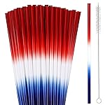 JANYUN 30 Pcs 4th of July Straws, Reusable Plastic Patriotic Straw Red White Blue Drinking Fourth of July Party Favors Accessories for Independence Day Memorial Day Party Supplies
