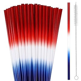 JANYUN 30 Pcs 4th of July Straws, Reusable Plastic Patriotic Straw Red White Blue Drinking Fourth of July Party Favors Accessories for Independence Day Memorial Day Party Supplies