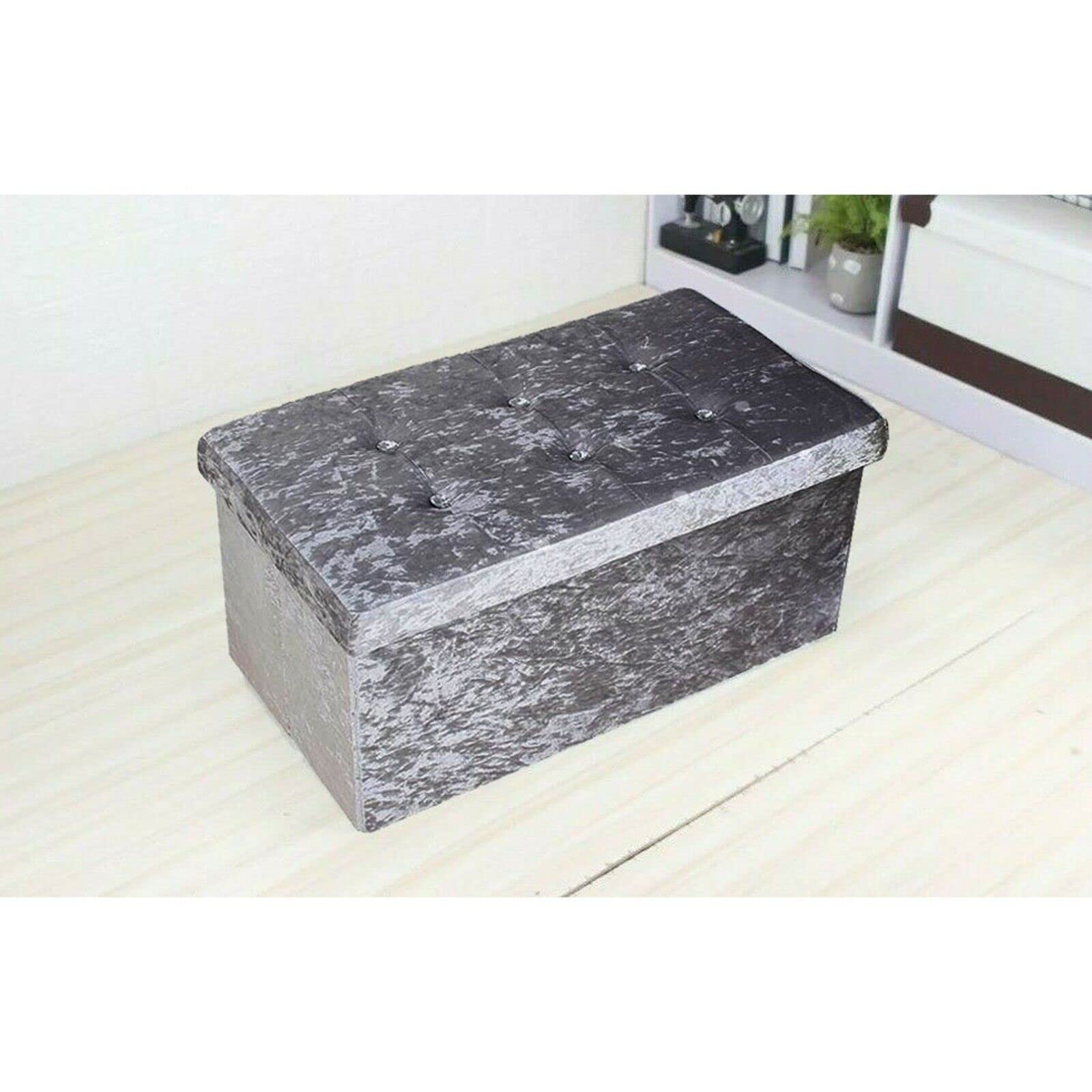 Textile Home New Crushed Velvet Diamante Ottoman Storage Box Seat Stool Toy Storage Box (Grey, 2 Seater)