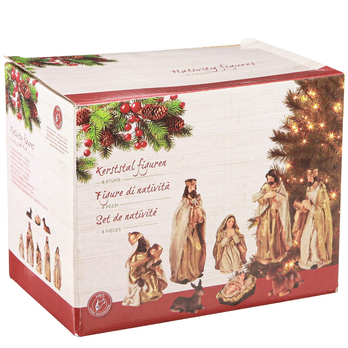 Krippenfiguren Set 8-teilig Creme Gold Handbemalt Weihnachten