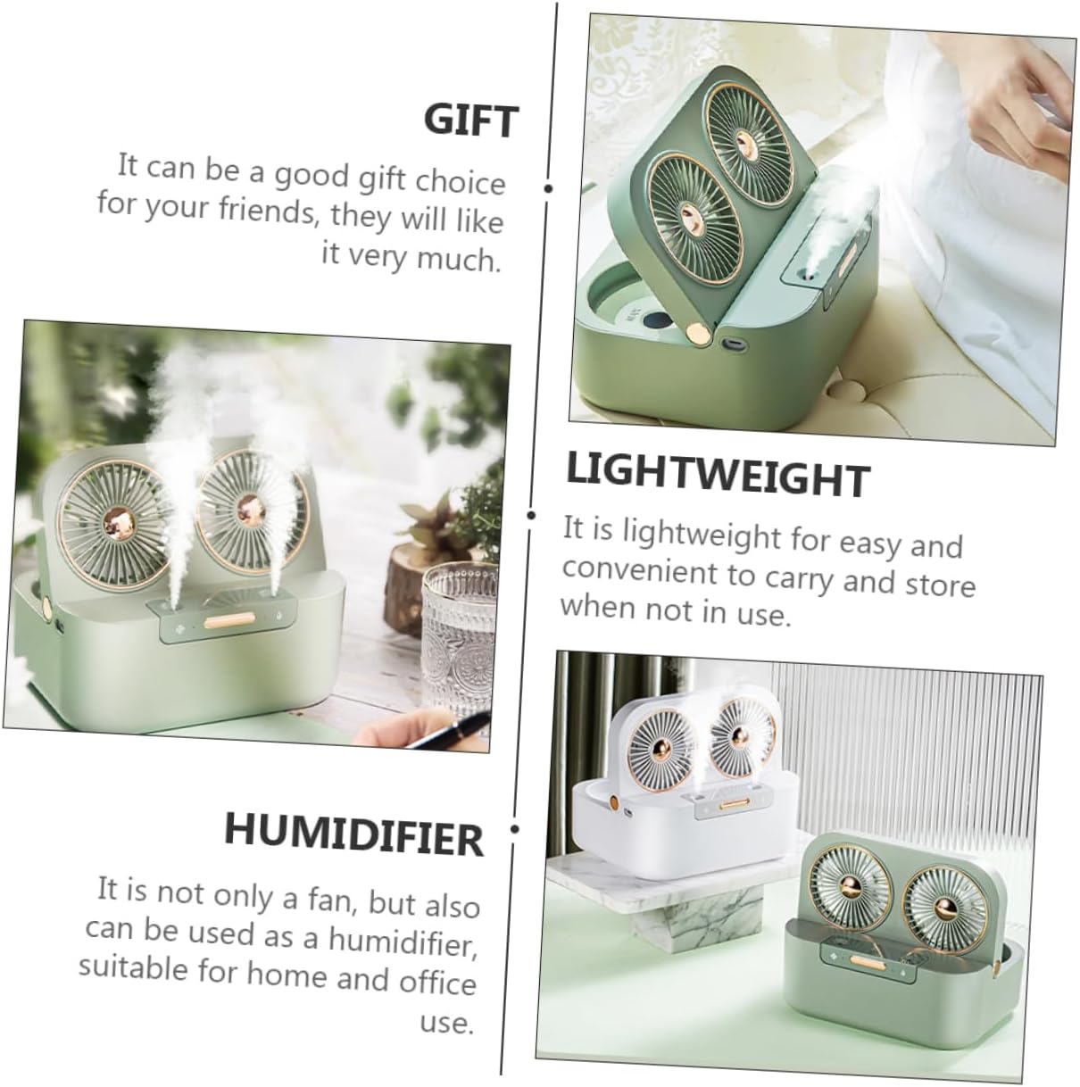 1set Small Usb Charging Humidifier Fan Dual Mist Spray Portable Two- Desktop Cooling Fan for Use