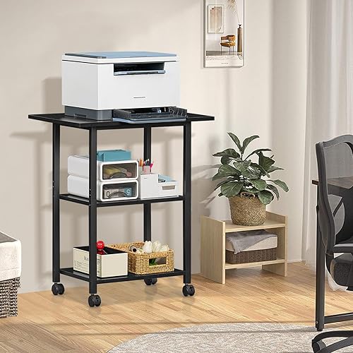 Miniatura 4 de Lerliuo Soporte de impresora de 3 niveles, mesa de impresora móvil industrial con estante de almacenamiento y marco de acero, soporte para carrito