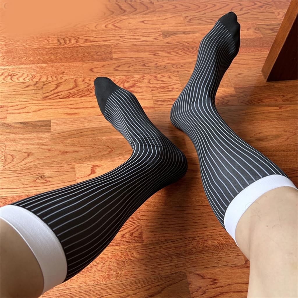 Men Dress Socks Colorful Wide Stripes Business Prom Nylon Blend Comfortable and Practical Socks for Offices