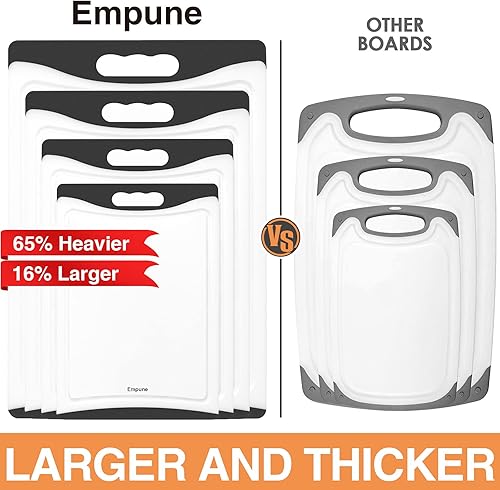 Vista 16 de Tablas de cortar extra grandes, tablas de cortar de plástico para cocina (juego de 4) tabla de cortar para lavavajillas con ranuras para jugos, asas