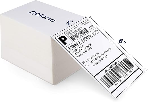 POLONO Genuine 4" x 6" Direct Thermal Shipping Label, Thermal Label (Pack of 500), Perforated Fanfold Labels Compatible with POLONO PL80E, PL70E, PL60 Label Printer, BPA & BPS Free, Commercial Grade