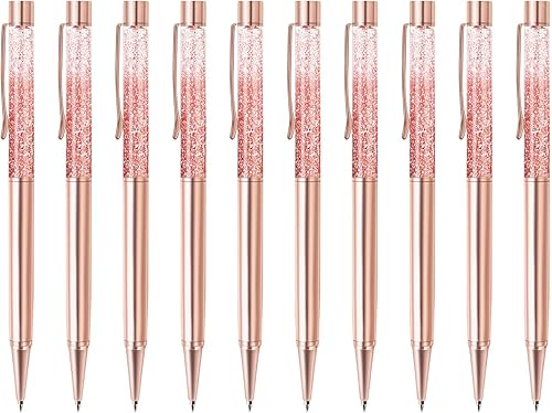 Miniatura 1 de ZZTX 10 bolígrafos de oro rosa, bolígrafo de metal brillante dinámico de arena líquida con recambios, tinta negra, suministros de oficina,