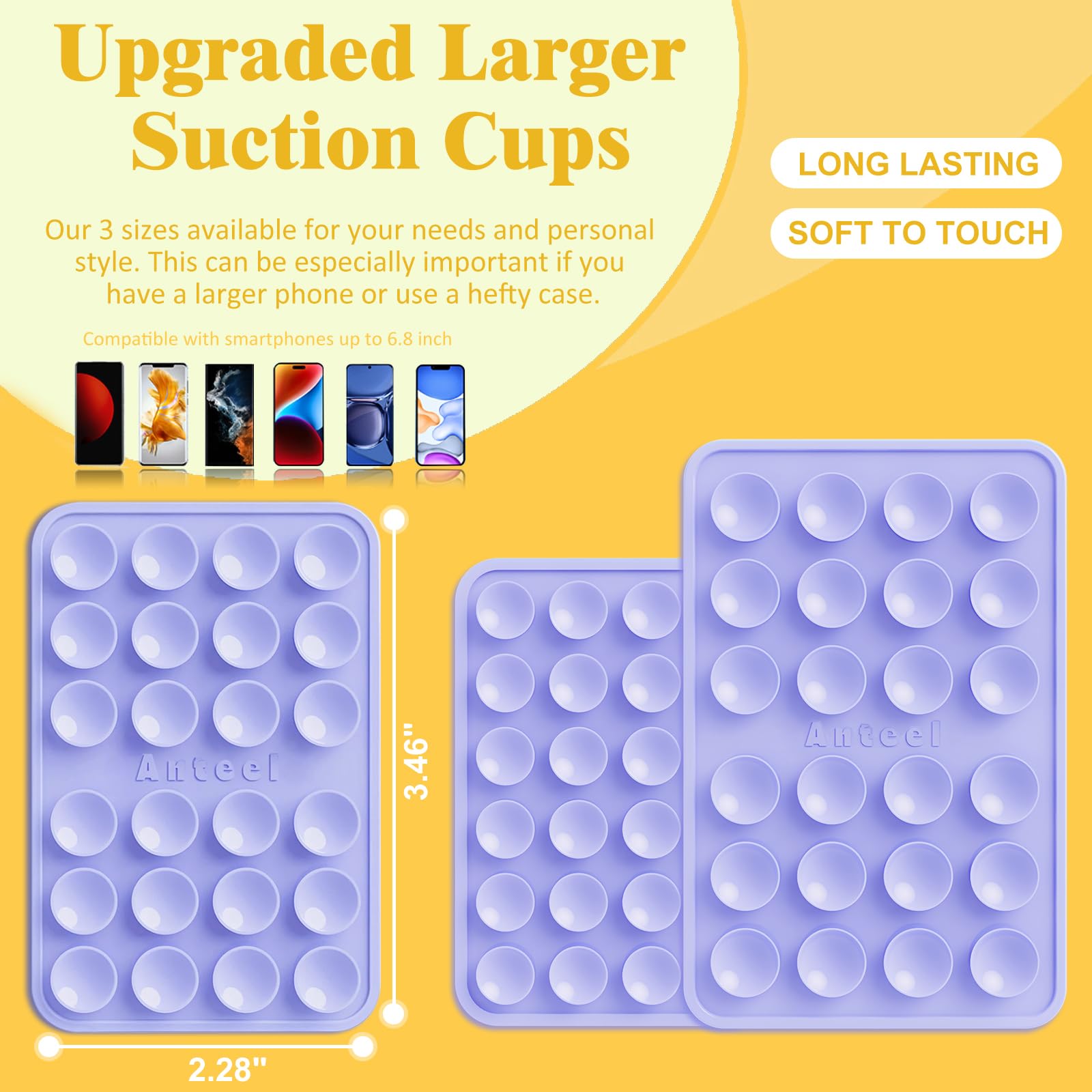 Anteel - Funda de silicona con ventosa de tamaño mediano, soporte adhesivo, potencia de succión mejorada y agarre adhesivo grueso mejorado, duradero, soporte adhesivo manos libres, 2.3 x 3.45 pulgadas