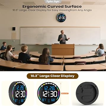 Digital Wall Clock 10.3 Inch Large Digital Clock with LED Display Alarm Countdown Timer DST Temperature Humidity Automatic Dimming Remote Control Classroom Living Room Office Gym