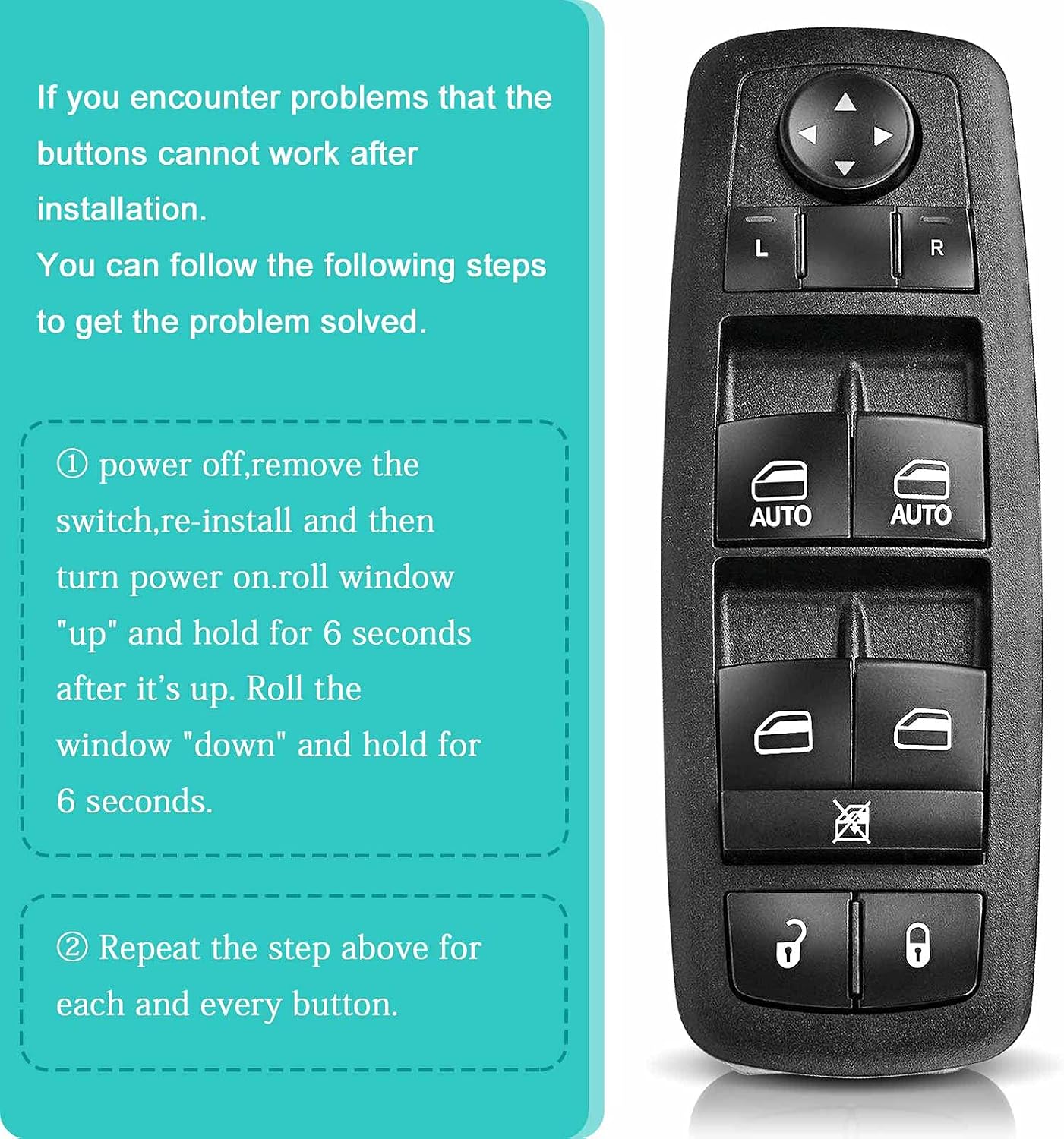 A-Premium Power Window Switch Master with 2 AUTO Compatible with Chrysler, Dodge & Jeep Vehicles - Town & Country/Grand Caravan 08 10 11, Journey 09-10, Nitro 07-12, Liberty 08-13, Replace# 4602533AB