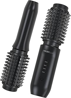 Youbella Cordless Hair Curling Iron Brush, Mini Travel Hot Straightener Comb, 3-In-1 Portable Wave Curling Wand, 1.5″ Ionic Heated Brush, USB Rechargeable Hair Curler, All Black –No Automatic Rotation