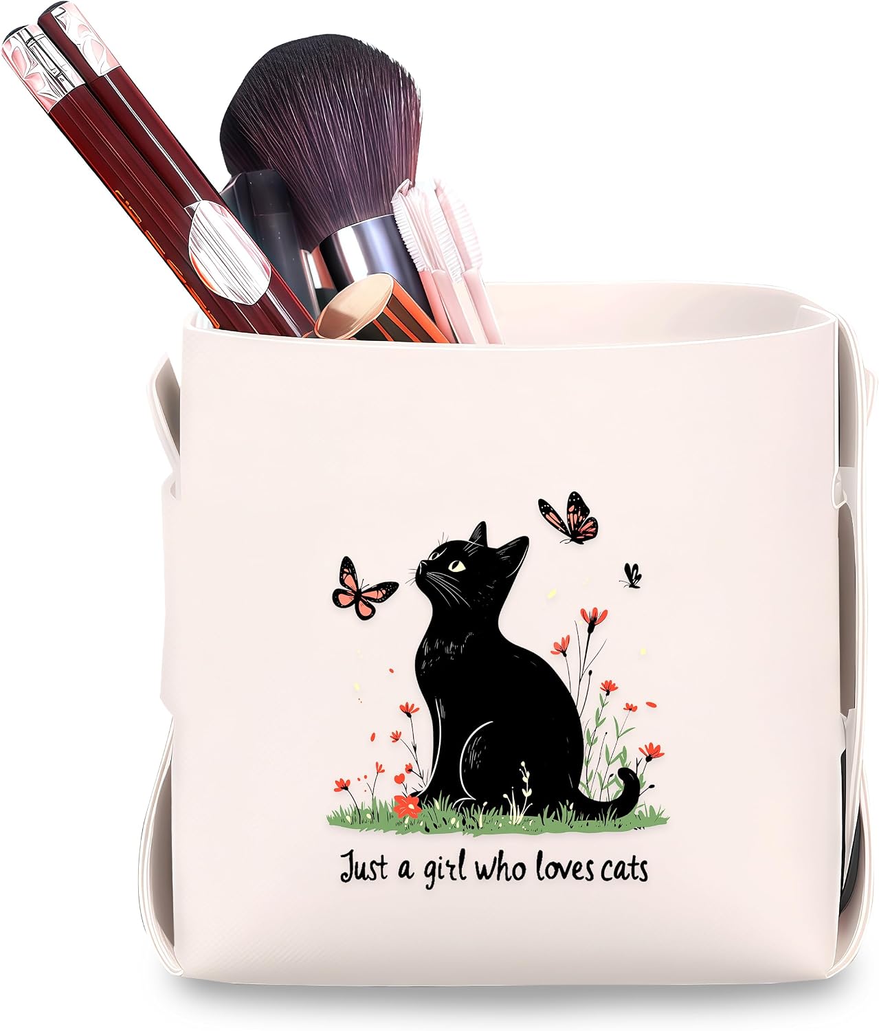 Black Cat Makeup Brush Holder, Decorative Desk Organizer for Jewelry Pen Pencil Glasses Storage, Cat Lovers Themed Gifts Stuff For Girls Teens Kids Women!