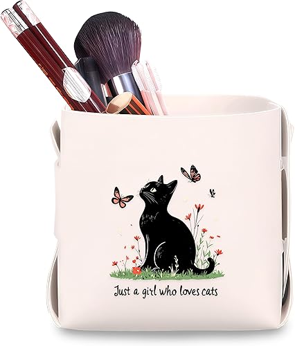Soporte para brochas de maquillaje para gatos, organizador de escritorio decorativo para guardar joyas, bolígrafos, lápices, gafas, regalos