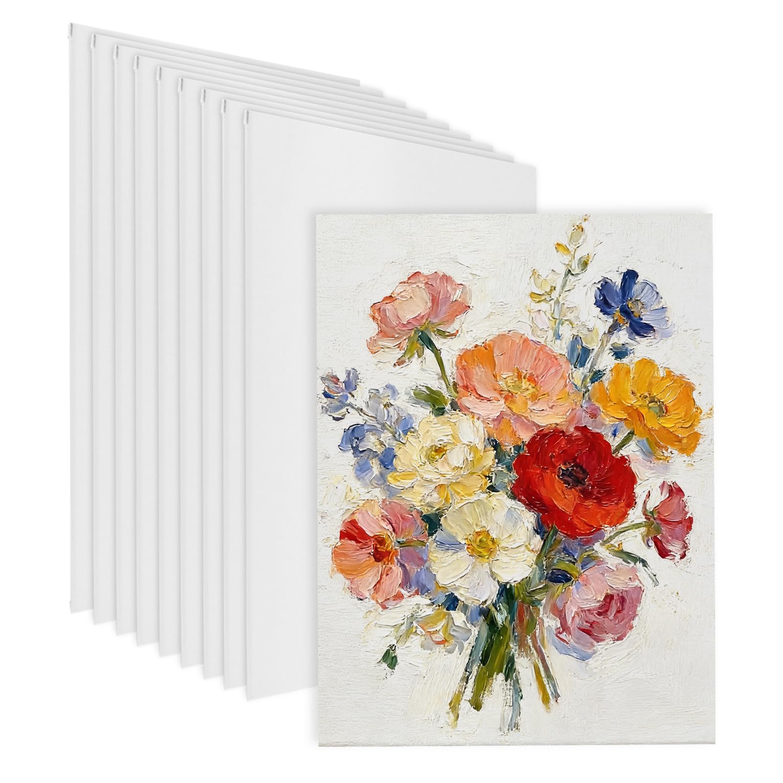 ZEONHAK 10 Pack Flat Canvas Board, 30 x 40cm Cotton Canvas Panels A3 for Oil Watercolor Paint