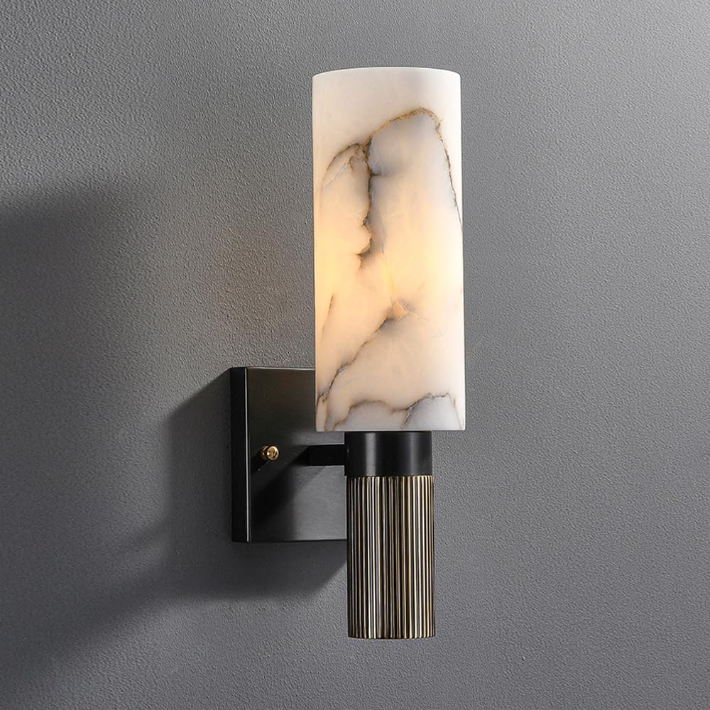 JKJZSALJ Brass Wall Sconces Cylindrical Oriental Traditional Marble Wall Light, Modern Art Decoration Wall Light