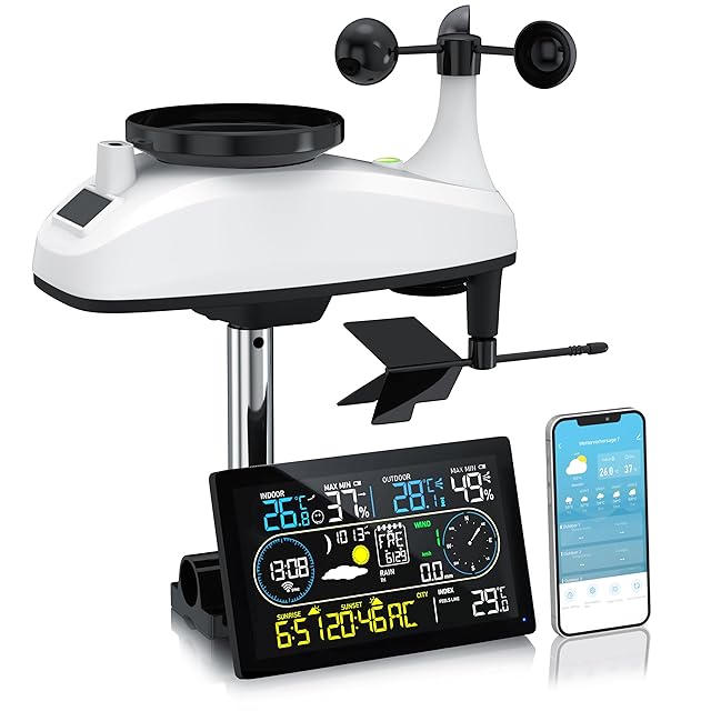 Brandson Brandson - WLAN Wetterstation mit 7in1 Funk Außensensor – WiFi App Steuerung – Temperatur Luftfeuchtigkeit Luftdruck – Windmesser Regenmesser — Wetterstationen