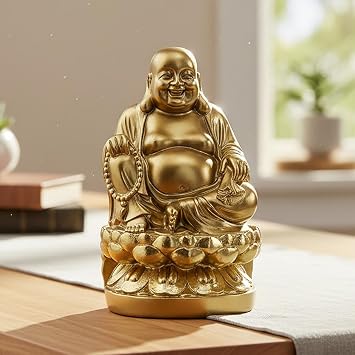 Golden Resin Maitreya Buddha feng Shui Ornament, Laughing Buddha Sculpture, Office Decoration, Crafts, Gift, Buddha Statue.