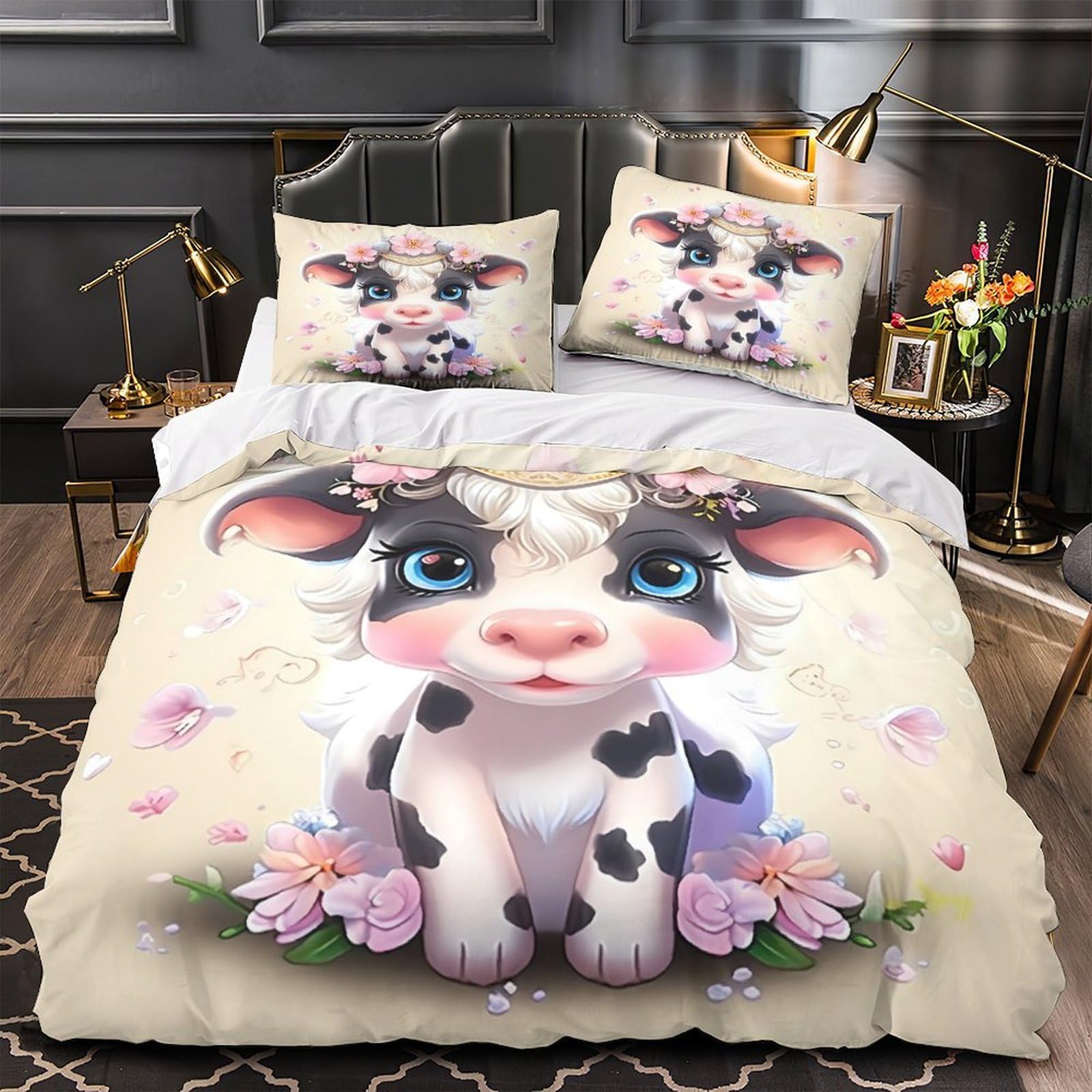 Housse de couette bébé vache anti-acarien parure lit fermeture éclair