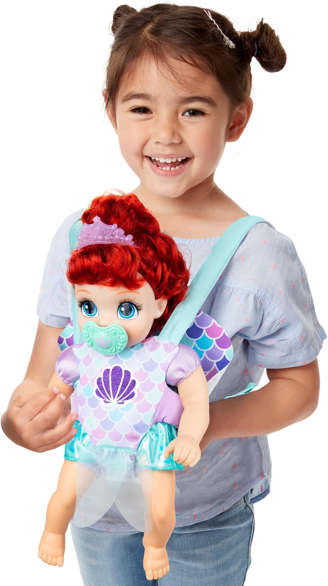Disney Princess Ariel Baby Doll Deluxe with Tiara, Carrier, Plush Friend, Pacifier, Bib & Baby Bottle [Amazon Exclusive]