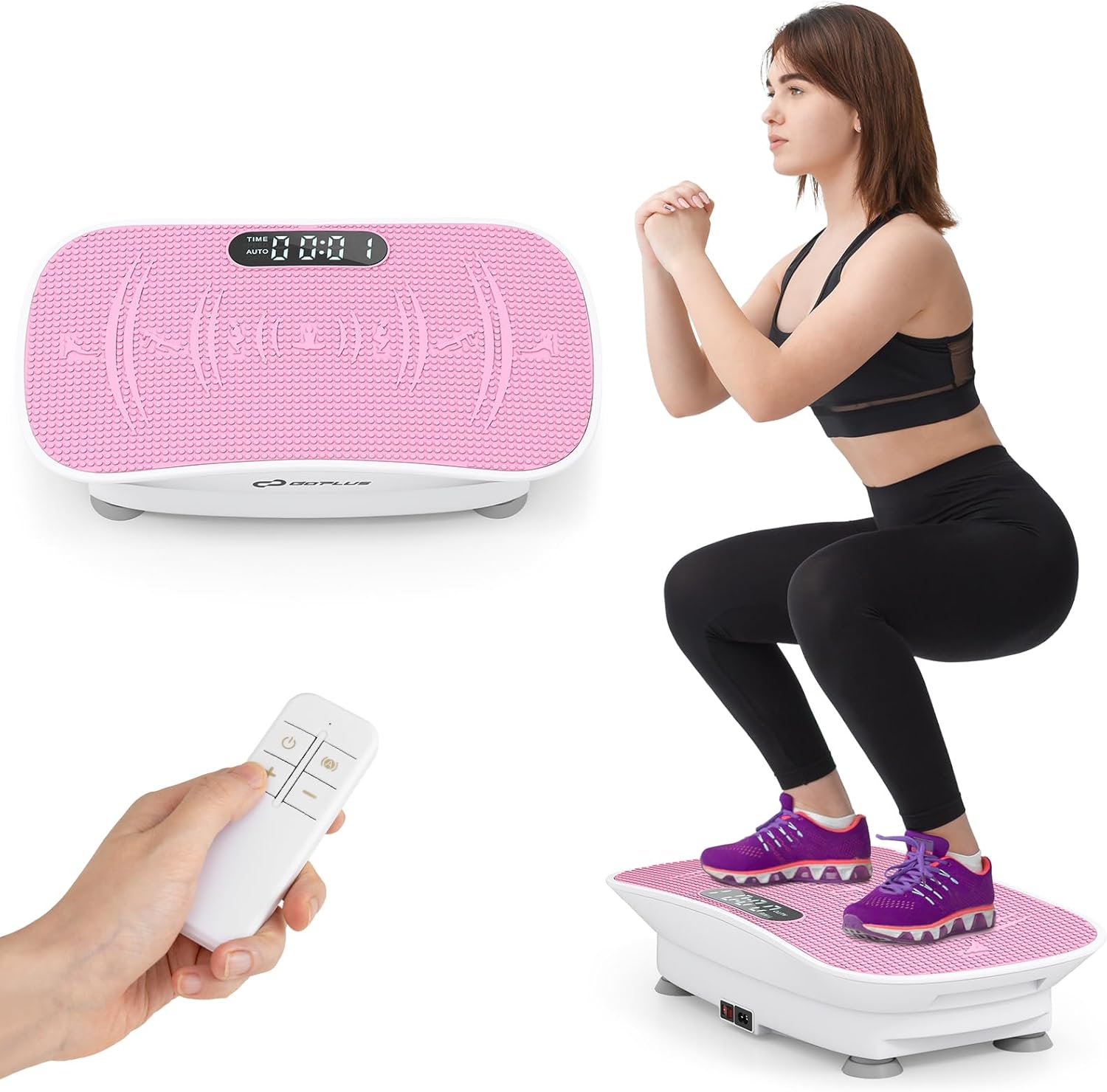 Goplus Vibration Plate Exercise Machine, Vibrating Platform for Lymphatic Drainage, Weight Loss, Home Fitness Workout Stand Full-Body Shaker Power with 10 Speed, Remote for Women Men Pink+White