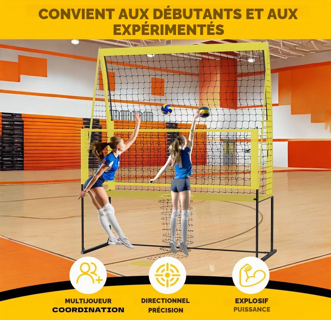 Yoving Filet d'Entraînement Volley-Ball Professionnel 2,4m x 3,4m, Structure Renforcée pour Service, Smash et Défense - Améliore Précision/Puissance/Technique, Intérieur/Extérieur