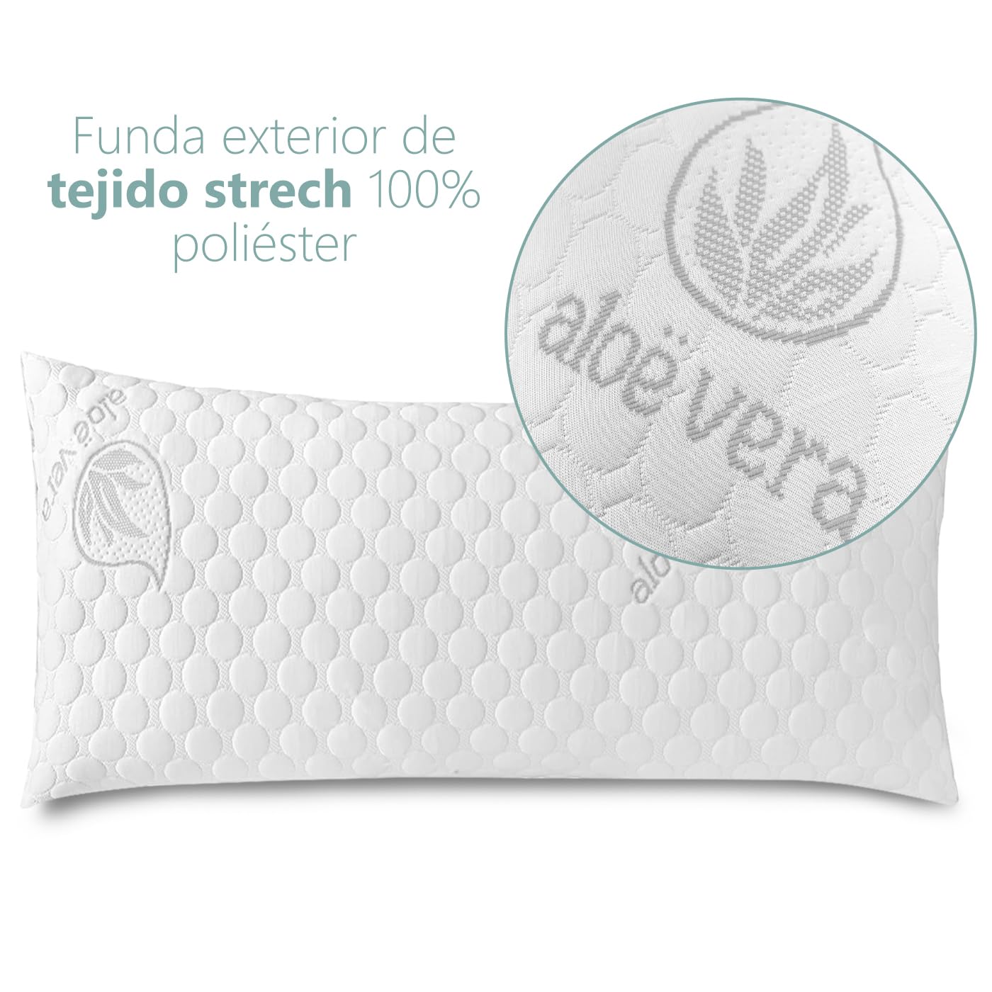 MERCURY TEXTIL- Almohada de Copos Viscoelásticos, Tejido Strech de Aloe Vera Transpirable y Termorregulable, Firmeza Media (135 cm) - 4