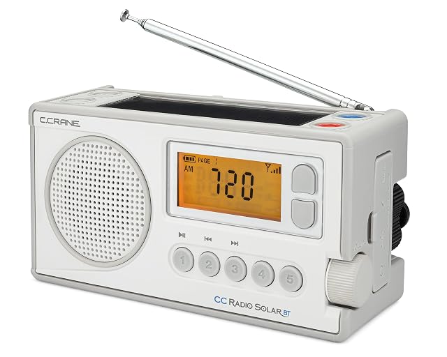 C Crane CCRadio Solar with Bluetooth Receiving Emergency Crank NOAA Weather AM FM Multi Powered Radio - Built