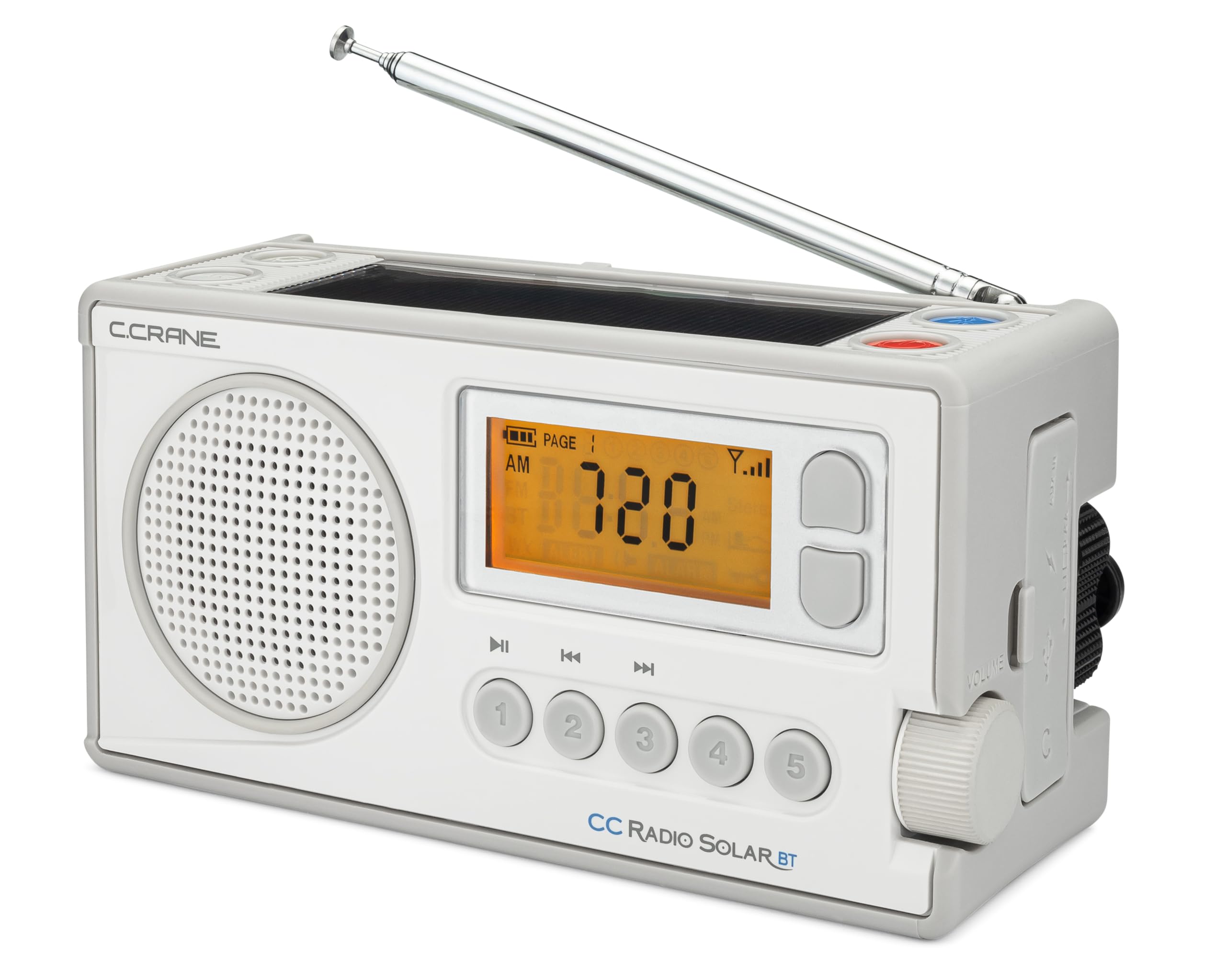 C. Crane CCRadio Solar with Bluetooth Receiving, Emergency Crank NOAA Weather AM/FM– Multi Powered Radio - Built in LED Flashlight and Cellphone Charger