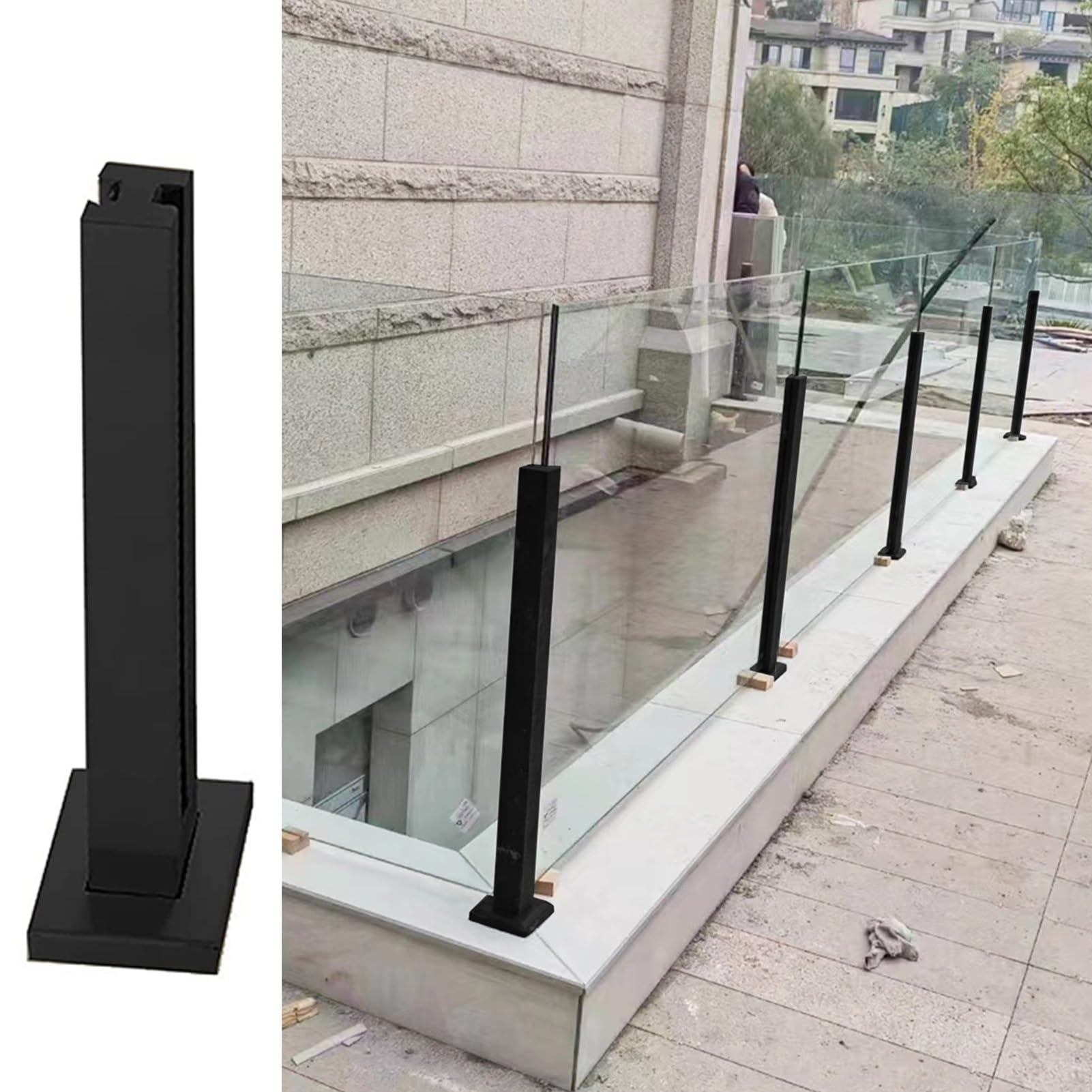 Main courante et poteau de garde-corps en verre noir 125cm, fixez votre balustrade sans vibrations