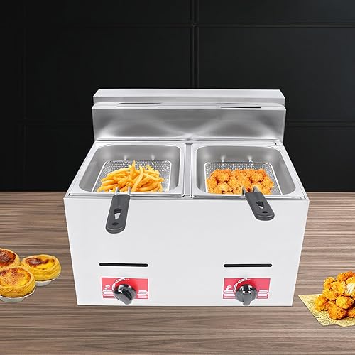 Miniatura 3 de Freidora profunda resistente de 6 x 2 pulgadas freidora de gas comercial freidora de gas profunda de acero inoxidable con doble cestatapa para
